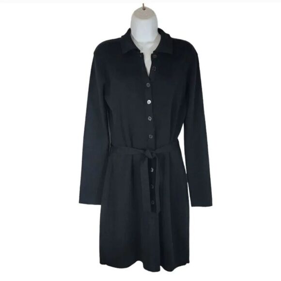 Vintage 90's Y2K Esprit de Corp Wool Button Down Belted Knit Dress Size Medium - Picture 2 of 8